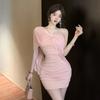 French Celebrity Temperament Suspender Dress Summer New Sexy Celebrity Shoulder Pure Hip Wrap Spice Girl Short Skirt Women