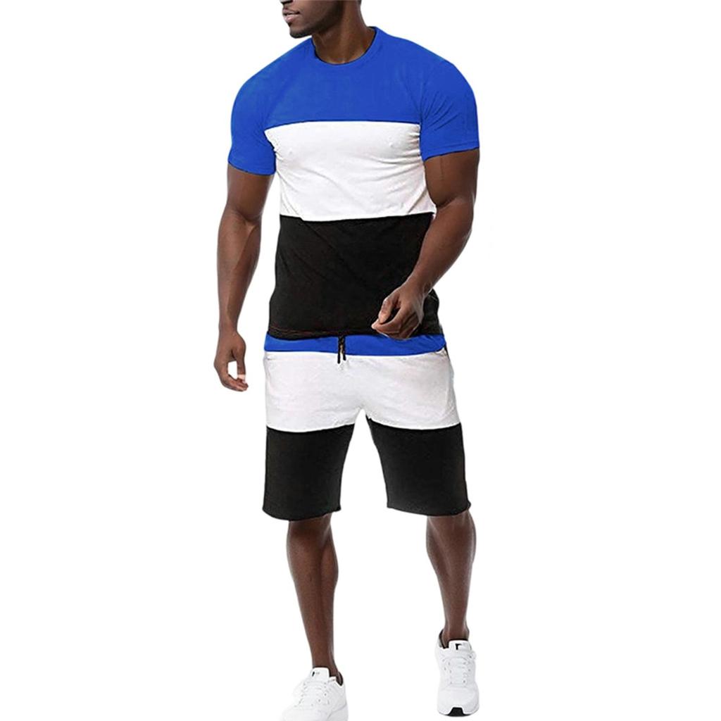 Men's Leisure Color Matching Short Sleeves Shorts Set