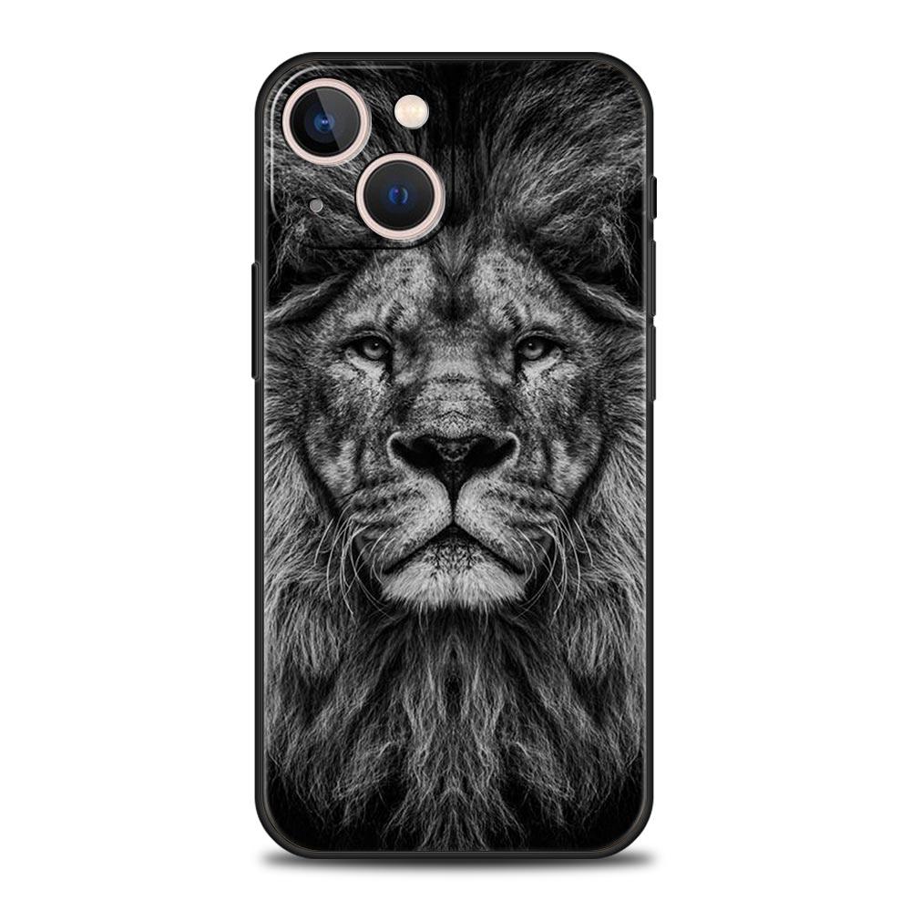 Lion Wild Animals Luxury Phone Case For iPhone 13 15 14 12 Mini 11 Pro MAX XR X SE XS 7 8 Plus Silicone Black Protection Cover