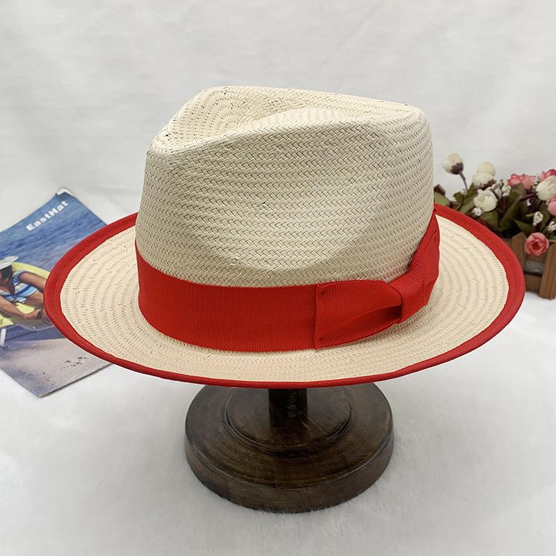 straw jazz hat for Men's and Women's Handmade Woven Sunshade Jazz Straw Hat with Summer Hat Binding and Color Matching Design