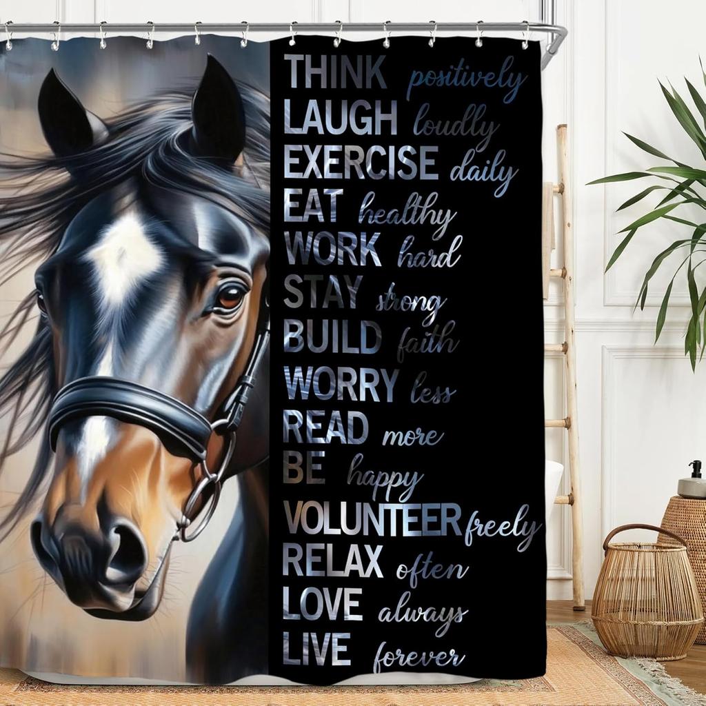 Lion Man Shower Curtain Set - Black/Gold Motivational Quotes, Waterproof Masculine Bath Decor Inspirational Male Design