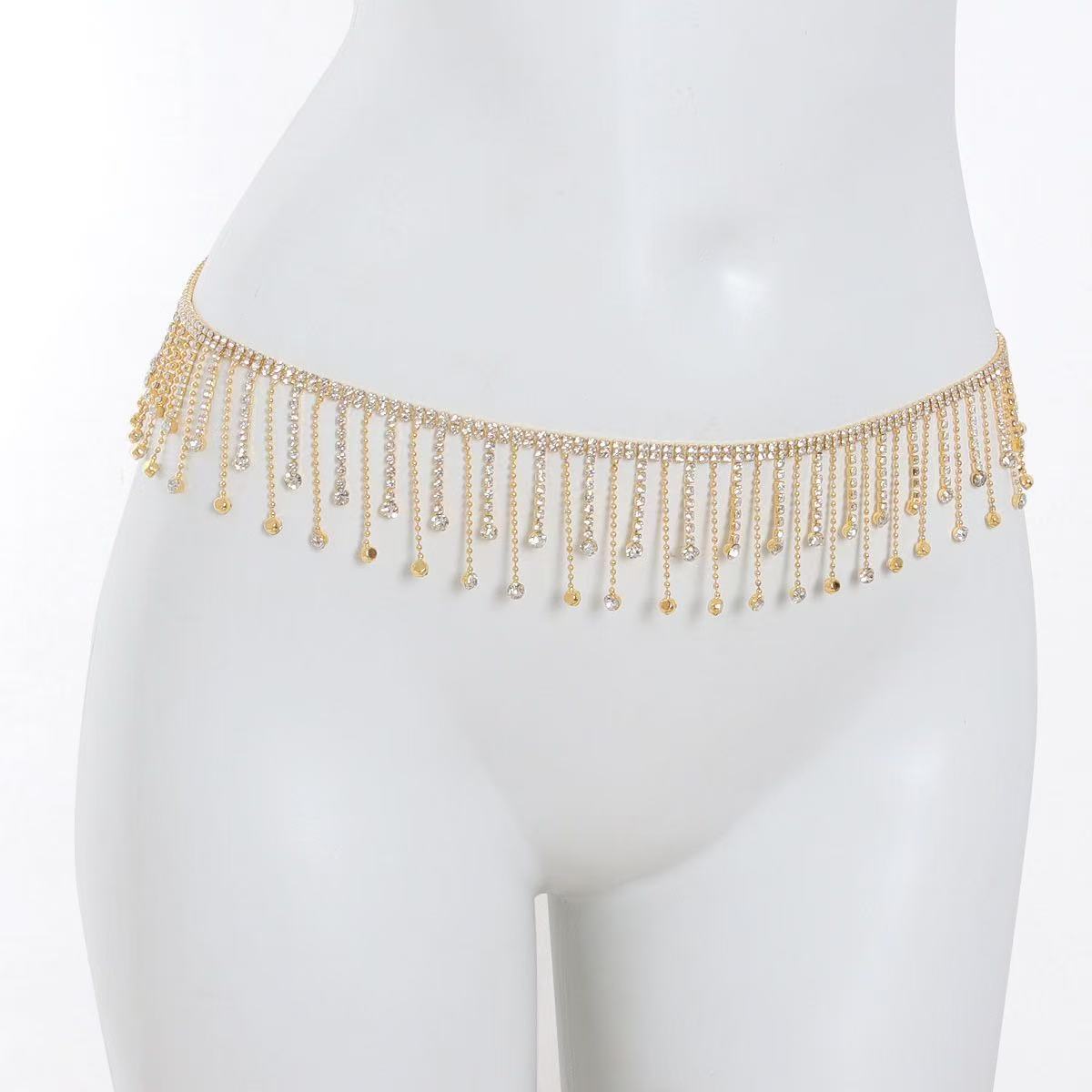 High end fashion full diamond waist chain, elegant dress dress decoration, waist chain tie, accessories, tassel waist chain for women золотой