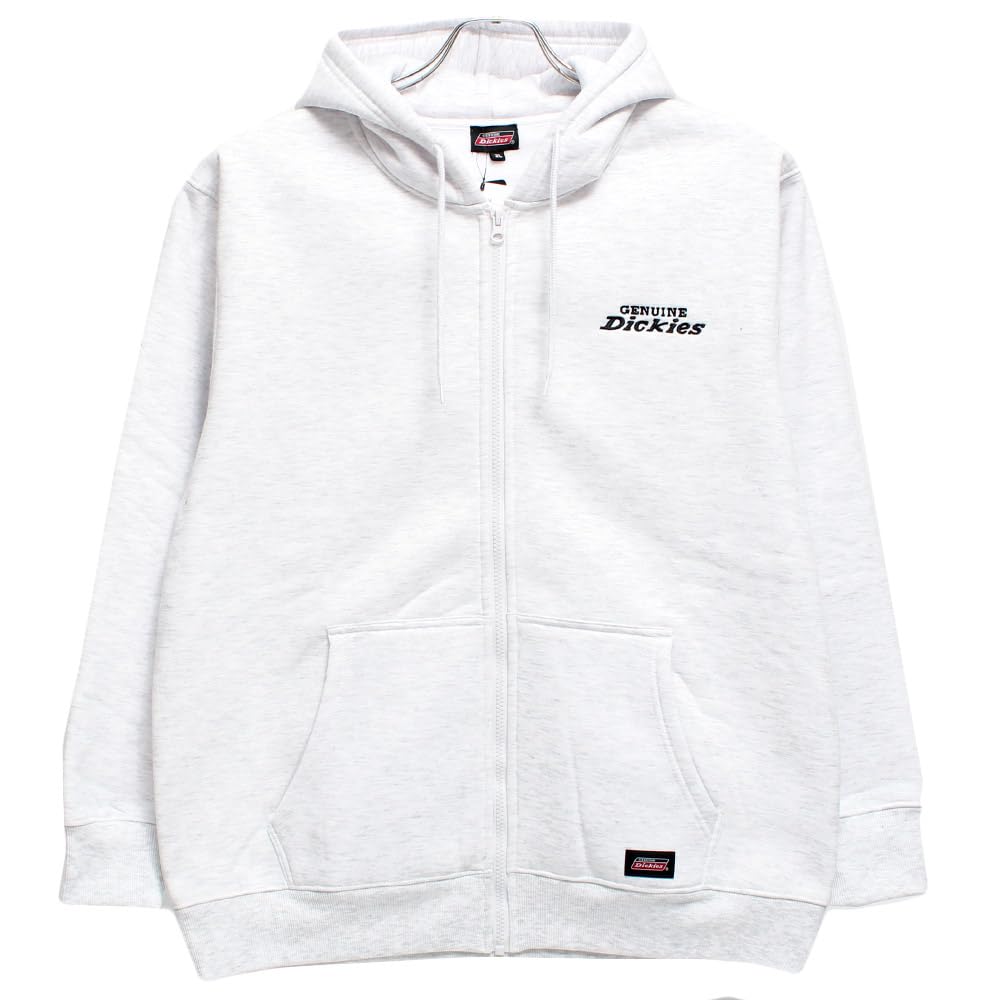 Genuine Dickies Men's Plus Size Fleece-Lined Zip-Up Hoodie with Embroidered Logo Print, Size 3L, Ash Gray (19)