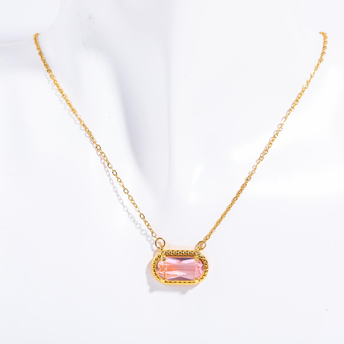 Zircon Necklace: Luxurious Emerald Oval Pendant with Gold-Plated Copper Chain