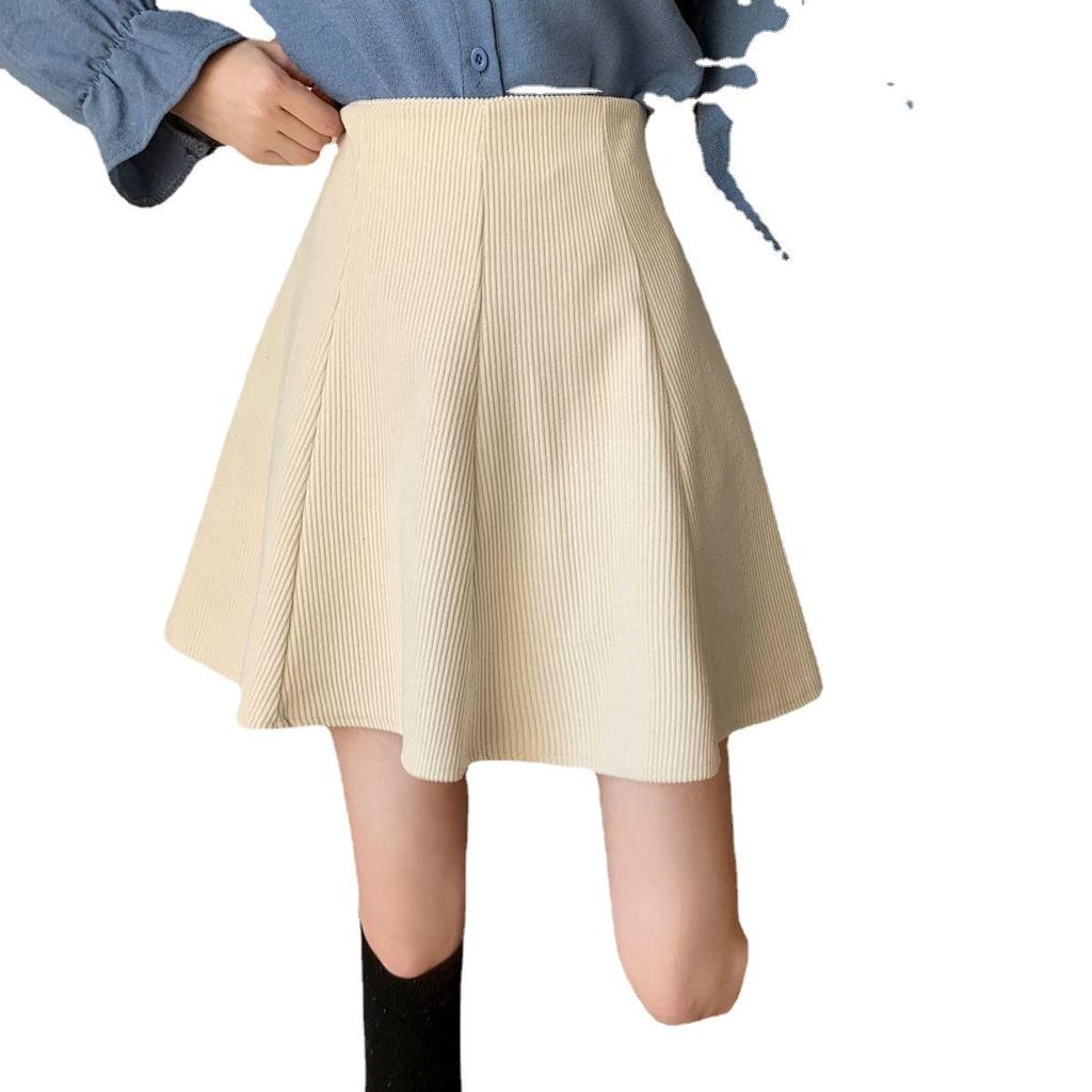 Plus Size Corduroy A-line Midi Skirt High Waist Flared Umbrella Design