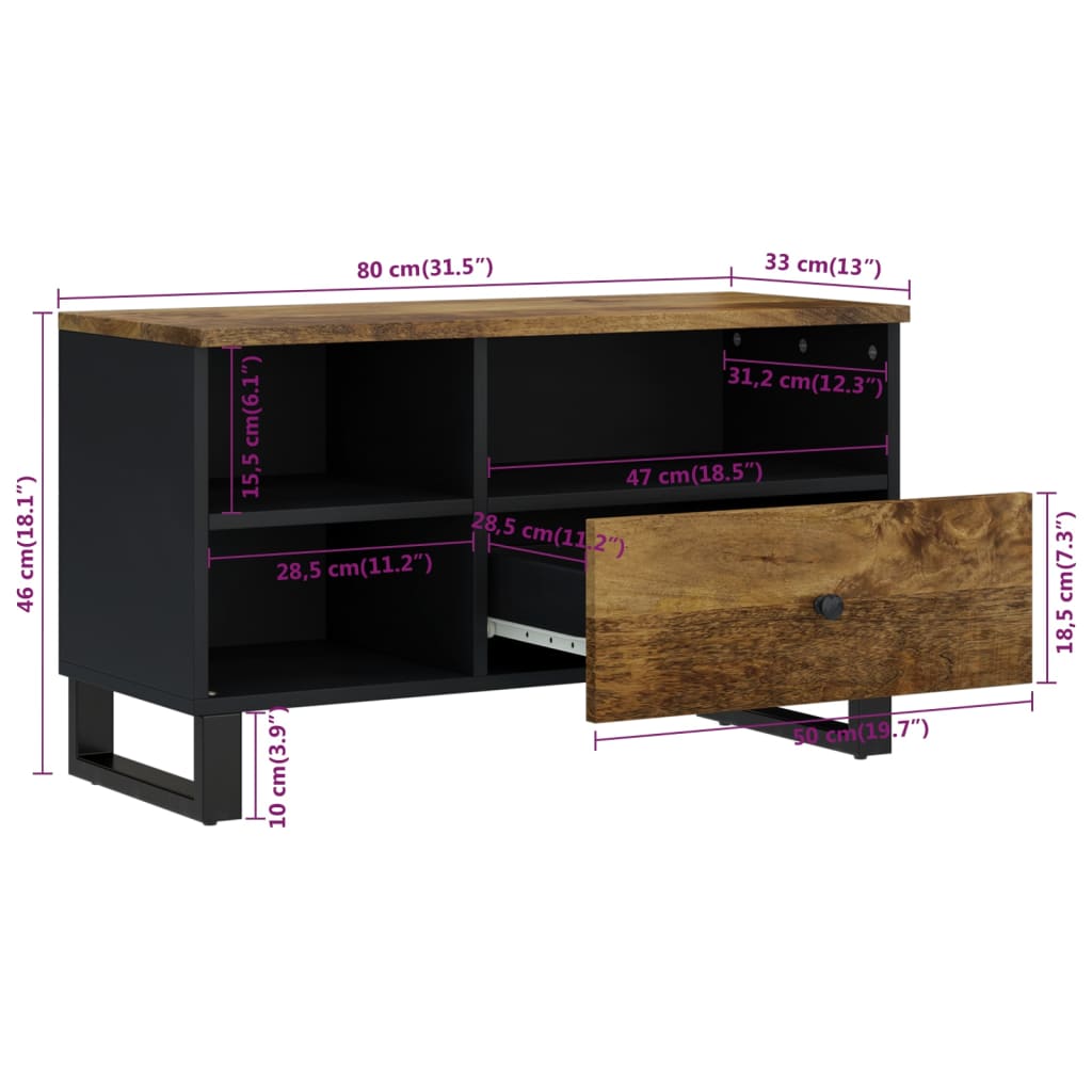 TV Cabinet 80 X 33 X 46 Cm Solid Mango Wood & Engineered Wood