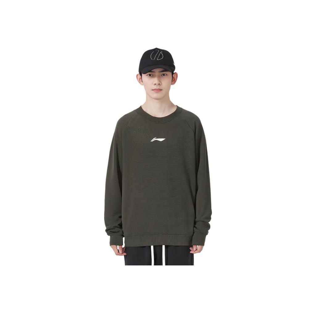 Li Ning Basketball Series Solid Color Logo Round Neck Comfortable Breathable Versatile Casual Sweatshirt Men sweatshirt Graphite-Gray AWDU523-2