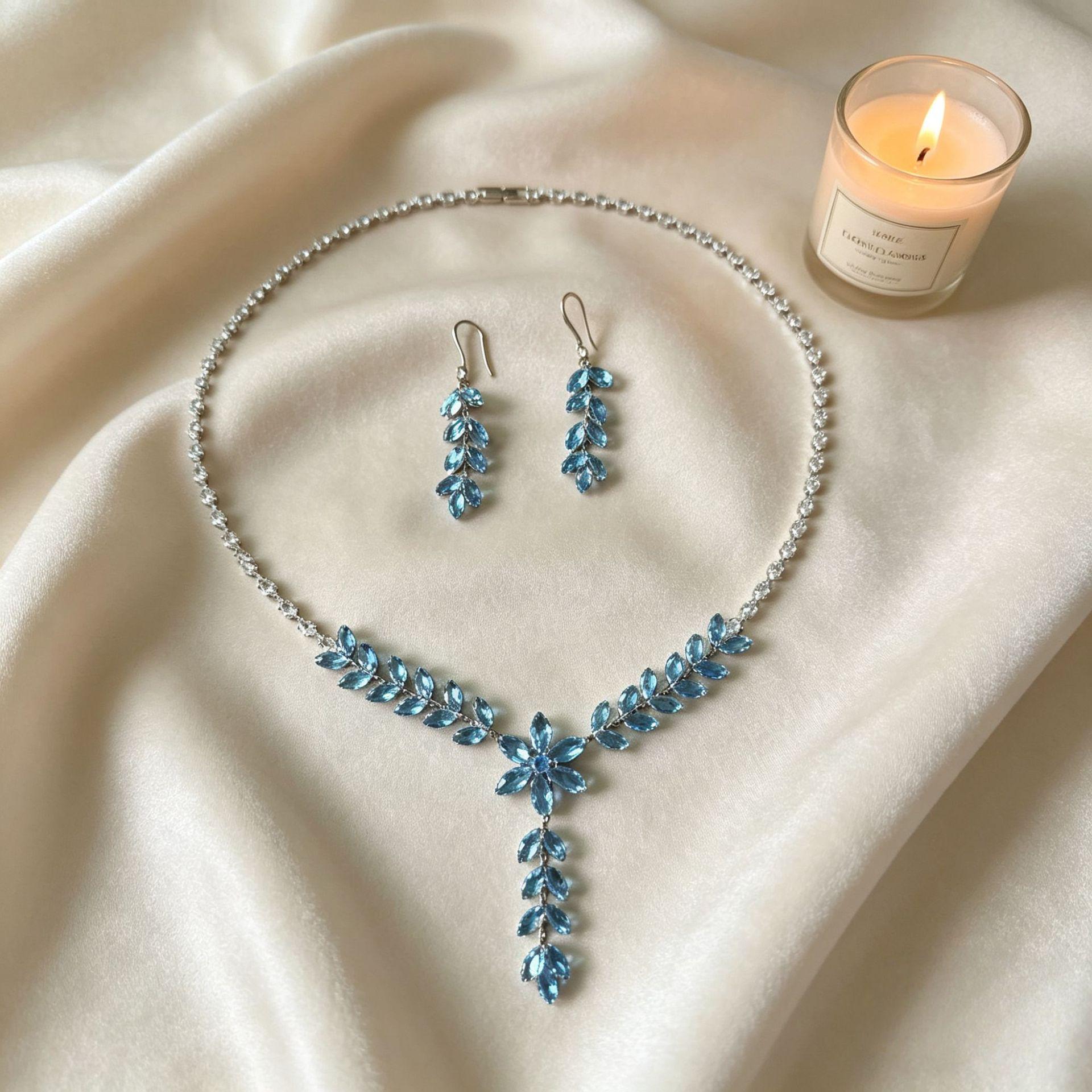 Elegant Zirconia Leaf Dangle Necklace and Earring Set for Weddings