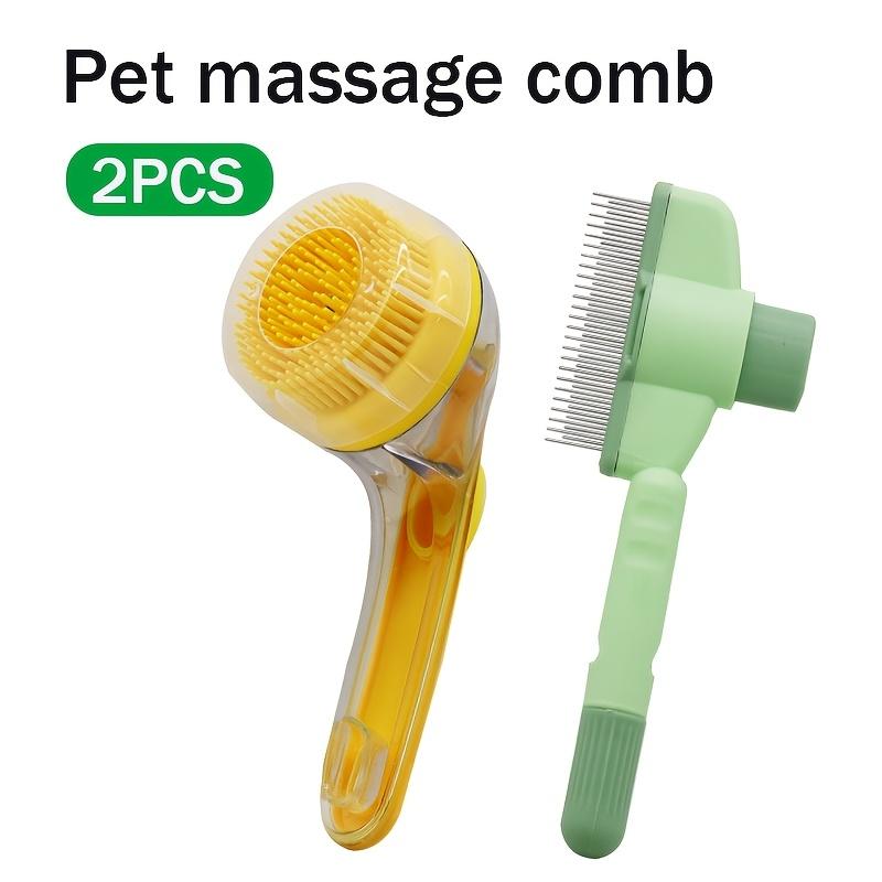 2pcs Soys Self-Cleaning Pet Massage & Bath Brush Suitable for Dogs & Cats with Built-In Shampoo Dispenser, Detangling Brush & Massager, Gentle