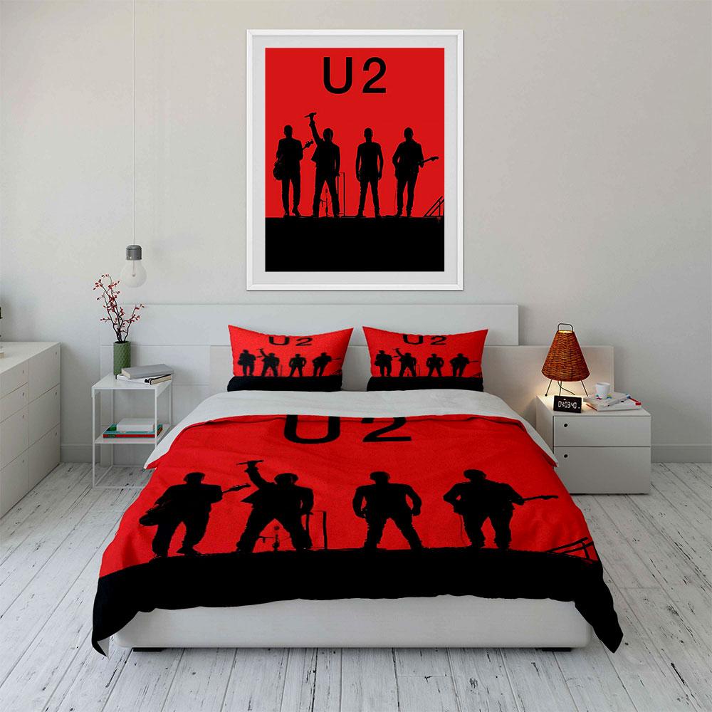 Red U2 Band Silhouette Bedding Bedding Duvet Cover Set Duvet Cover Pillowcases (1 * Duvet Cover 2 * Pillowcases, Without Duvet Insert)