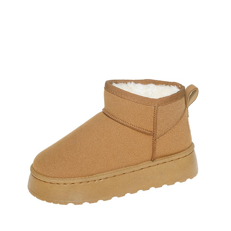 Women's 2025 Black Snow Boots - New Style, Thick Platform Sole, Solid Color, Ankle Length, Fleece-Lined Cotton for Warmth
