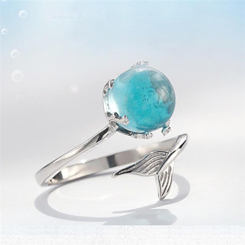 BELLA BOX Blue Crystal Mermaid Bubble Open Rings For Women Wedding Birthday Gift Fashion High Qualtiy Jewelry