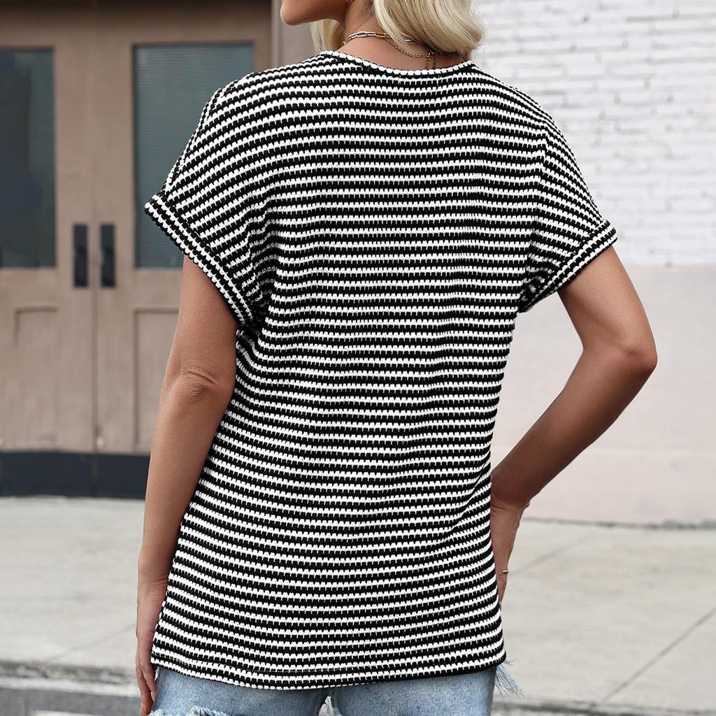 Ladies' Casual Striped V-neck T-shirt Top