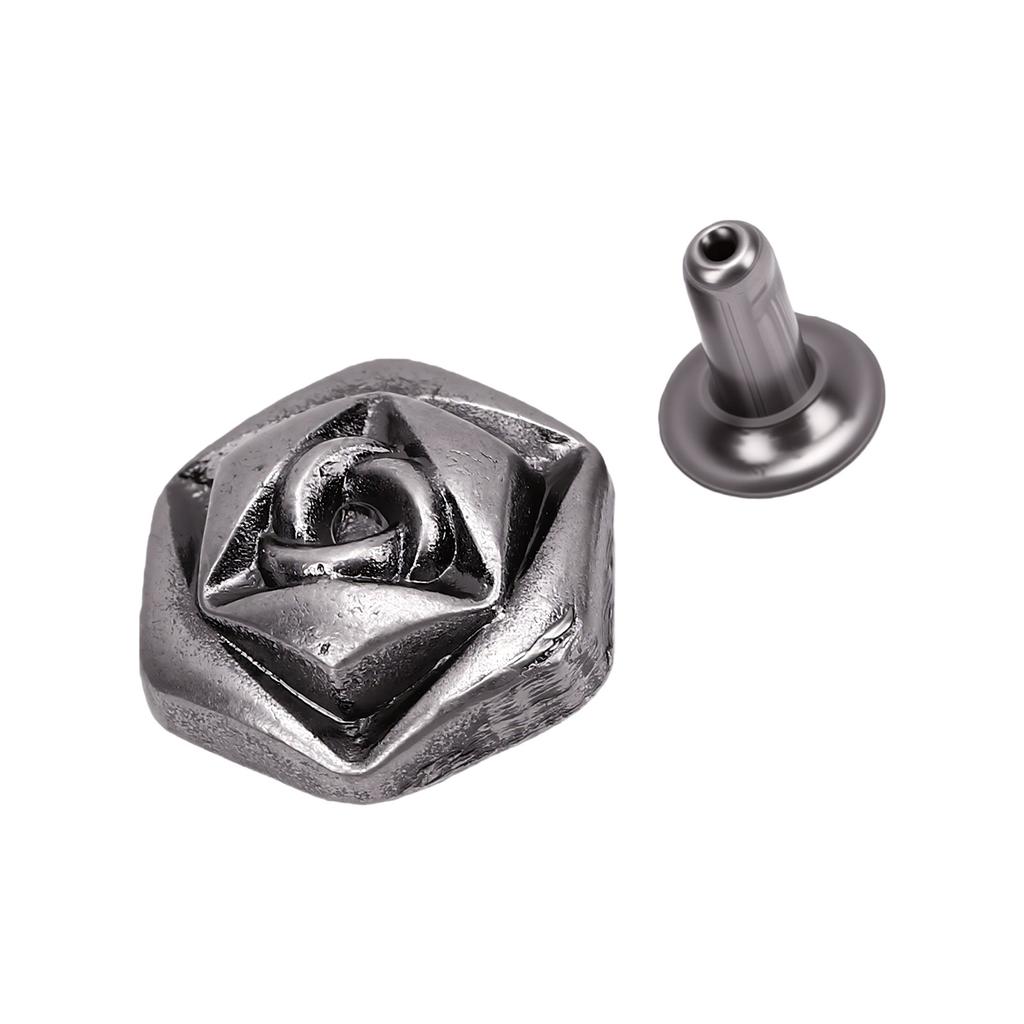 20 Sets Leather Rivets 12mm Antique Silver Hexagonal Rose Rivets and 3x7mm Feet for Craft Decoration