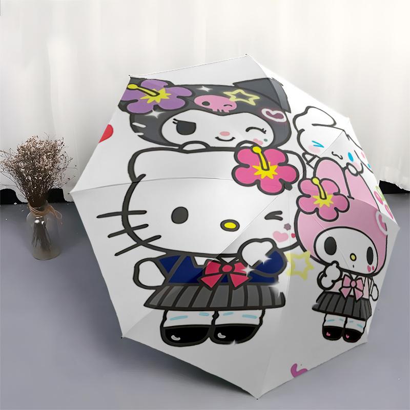 1pc Hello Kitty & My Melody Automatic Folding Umbrella - Portable Tri-Fold Design with 8-Bone Iron Frame, Perfect for Outdoor Use, Festive Gifts, Trav