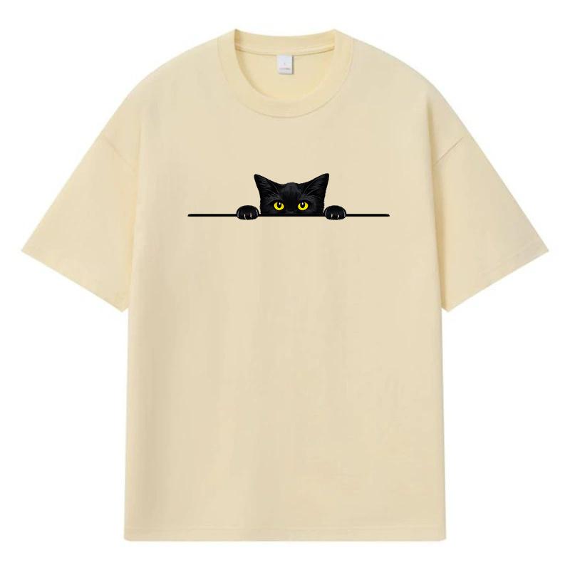 2026 Black Cat Printed Graphic Y2k Harajuku Streetwear 100% Cotton T Shirt Casual Oversized Summer Men T-shirt