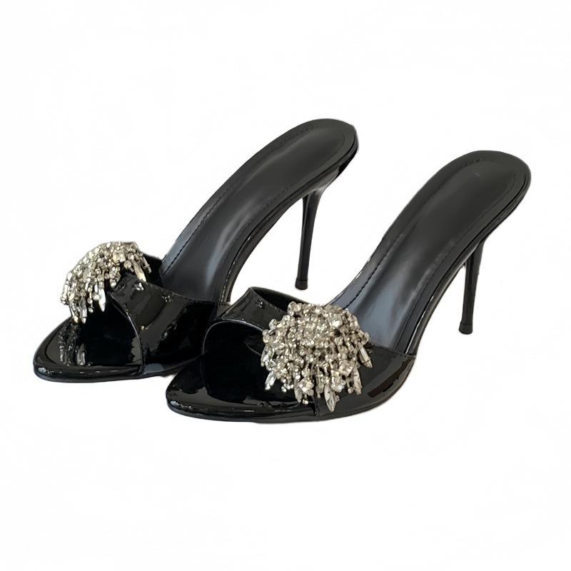 Slippers wear summer women pointed toes open toes thin heels cool slippers temperament rhinestone high heel one-word drag