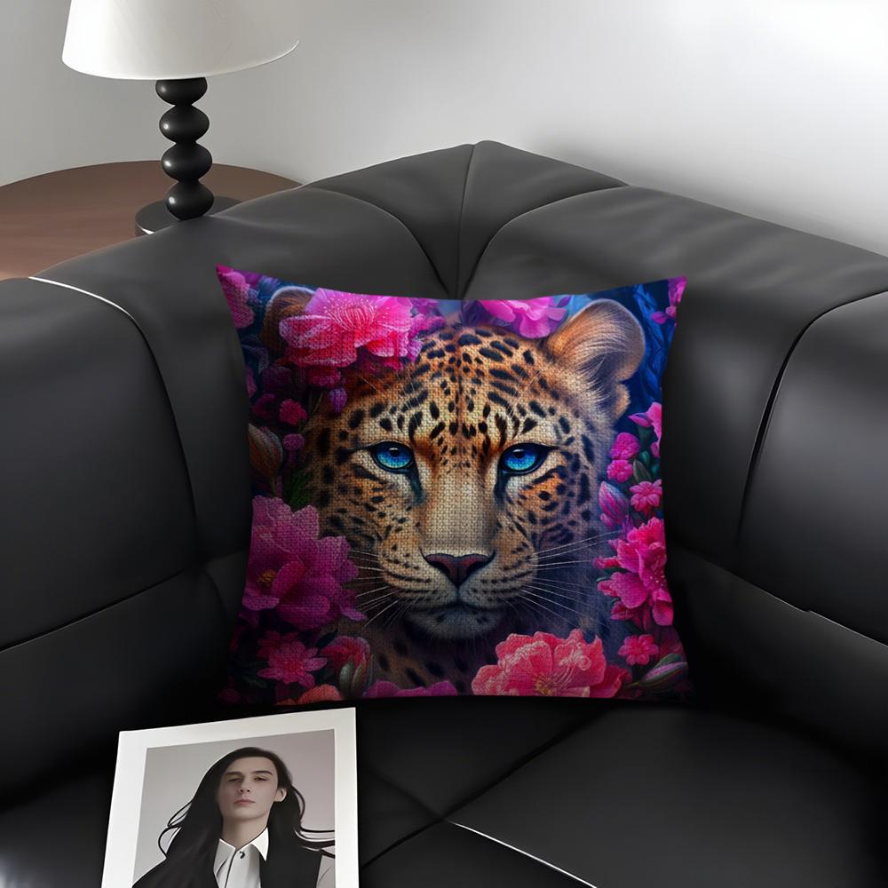 Uropean Fashion Leopard Cushion Cover Natural Linen Organic Fabric Double-Sided Printing Sofa Home Decor Gift Pillow Case