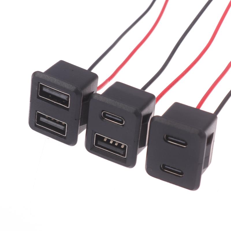 1/3Pcs Power Socket With Cable Connector Double Layer Usb Female Base Type-C Socket And Female Usb Lamp Charging Socket