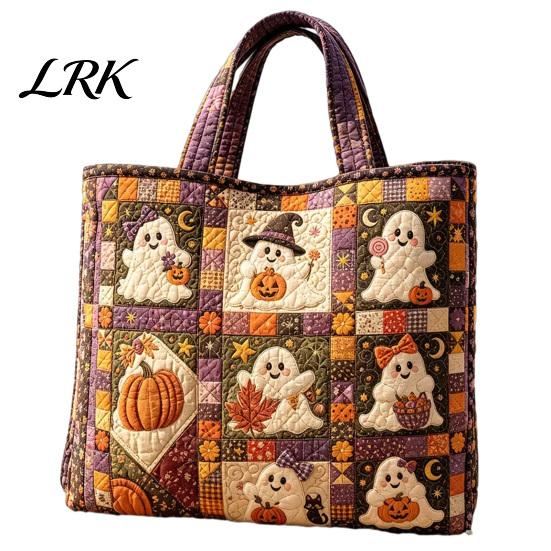 Geräumige Aufbewahrungstasche für das Nötigste Halloween Gesteppte Tragetasche, Kürbis Geist Katze Aufdruck Schulter Strapazierfähig Buch Leicht Polyester Wiederverwendbare Handtasche