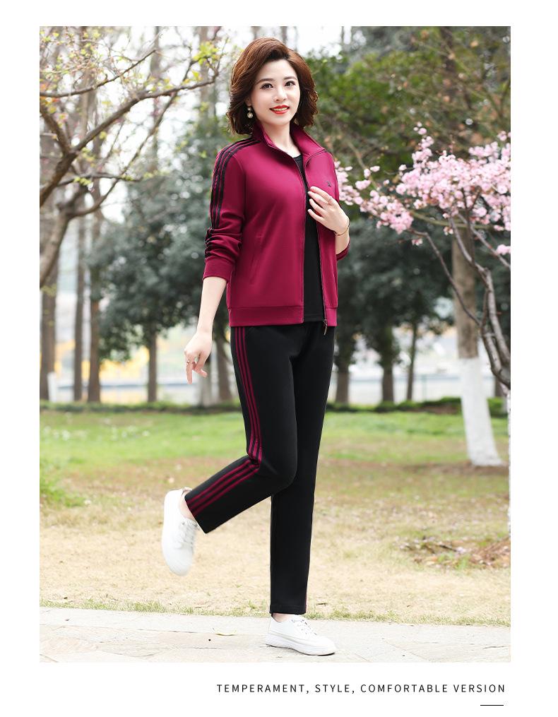 Women's Spring/Fall Casual Sportswear Set: Loose Fit Long-Sleeve Jacket & Sweatshirt, Plus Size, 2-Piece for Middle-Aged & Elderly