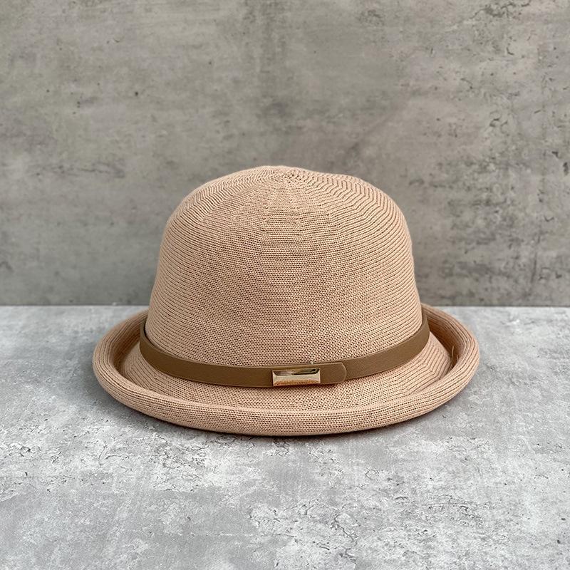 College Style Woven Small Belt Decoration Crimped Basin Hat Women'S British Retro Small Round Hat Fashion Basin Hat