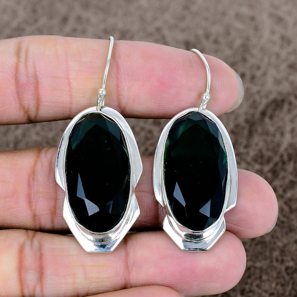 Chrome Diopside Gemstone Handmade 925 Sterling Silver Jewelry Earring 2.05" KKG-599