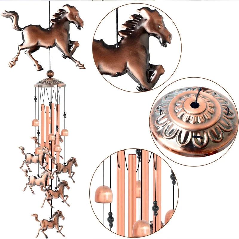 Vintage Copper Horse Windchime Personalized Aluminium Tubes Bell Pendant For Balcony Courtyard