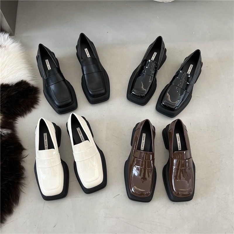 2025 spring and autumn new British style thick-soled square head retro loafers French muffin and small leather shoes for women