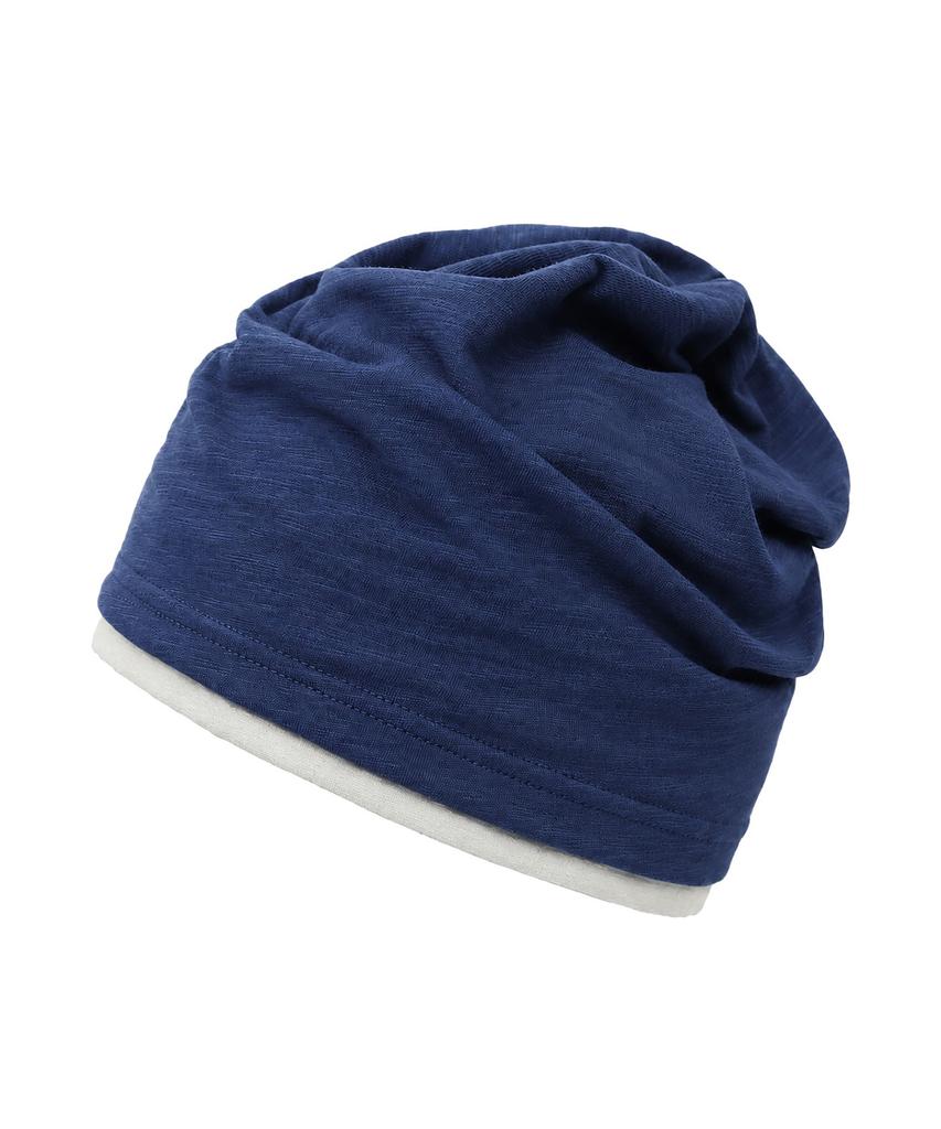 Eondeokeonteulol Cool Two-Tone Color Block Cotton Long Loose Fit Hat Beanie / Layered Slub / Blue