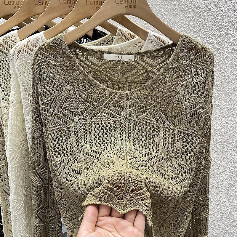 

Трикотажные рубашки с V-образным вырезом Защитный чехол от солнца для женщин Летний короткий топ Свободный и тонкий вязаный свитер 3XL верблюд