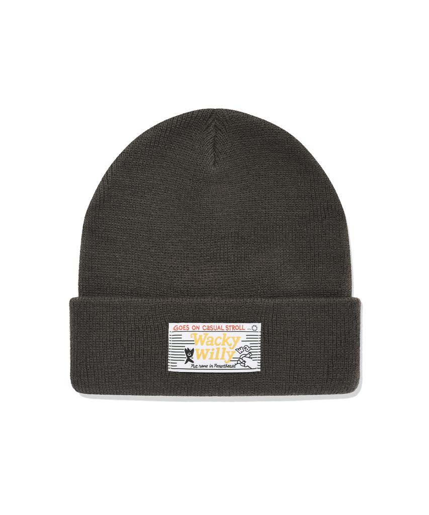 WACKY WILLY Label Beanie Olive Green