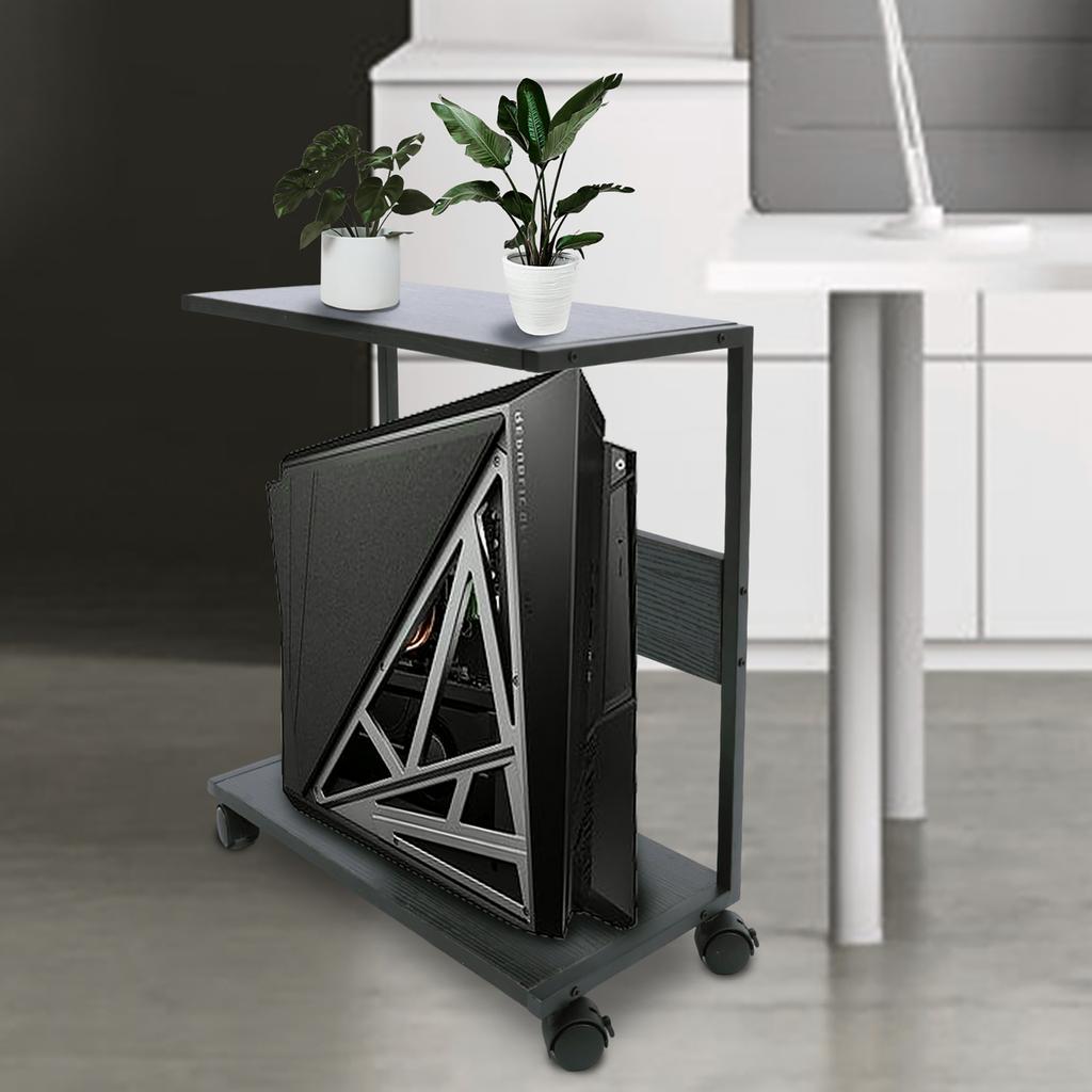 Mobile Computer Tower Stand On Lockable Wheels, 2-Tier Rolling Holder with 44lbs Capacity Per Shelf, Under Desk Organizer for PC