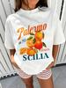 WoUnisex Rundhals Kurzarm Orange Frucht Buchstabenmuster Druck Sommer Neues T-Shirt Modisch Persönlichkeit Bequemes T-Shirt