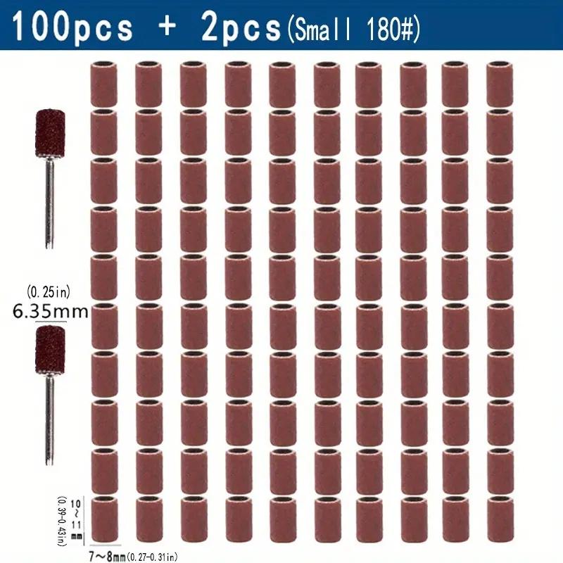 102pcs Sanding Drums Kit Sanding Band 1/2 1/4 Inch Sand Mandrels 80/120/180Grit Fit For Nail Drill Rotary Abrasive Tools