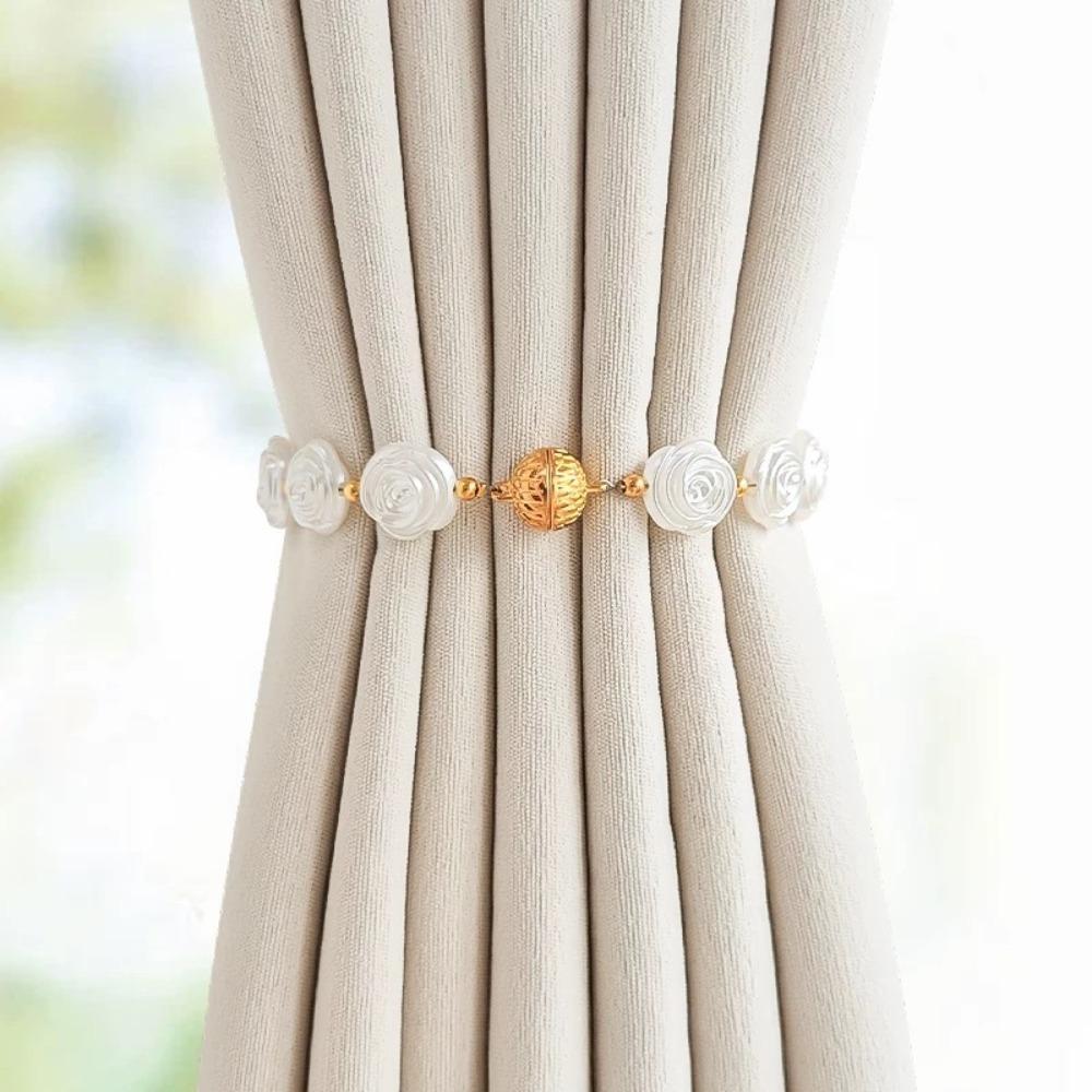 2Pcs Rose Flower Shape Curtain Tieback Shell Shape Magnetic Buckle Window Curtain Buckles Gold Silver Curtain Rope Holders