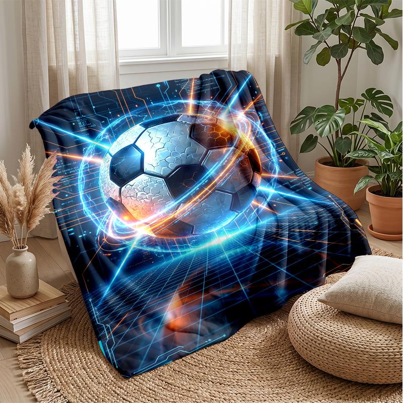 Futuristic Soccer Ball Design 3 Theme Blanket Lightweight Warm Flannel Blanket Decorative Throw Blanket for Home Decoration