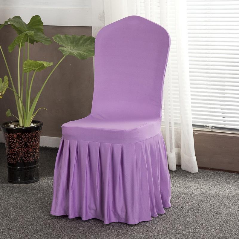 Pleated Cover Chair Pure Color Slipcover Elastic Wedding Banquet Decor Seat