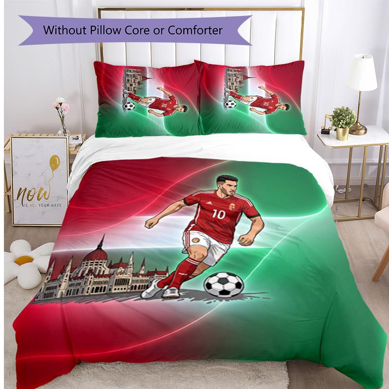 Set Biancheria da Letto Stampata Calcio Ungheria 3 Pezzi Copriletto Traspirante Accogliente come Regalo per Inaugurazione Casa o Festa
