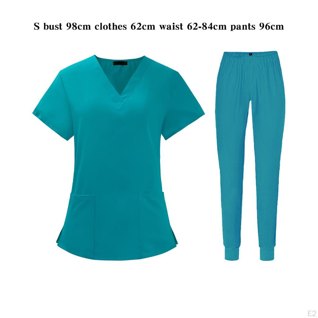Einheitliches Scrub-Set Oberteil und Hose Bequem Maschinenwaschbar Stretch Unisex Kurzarm Multi