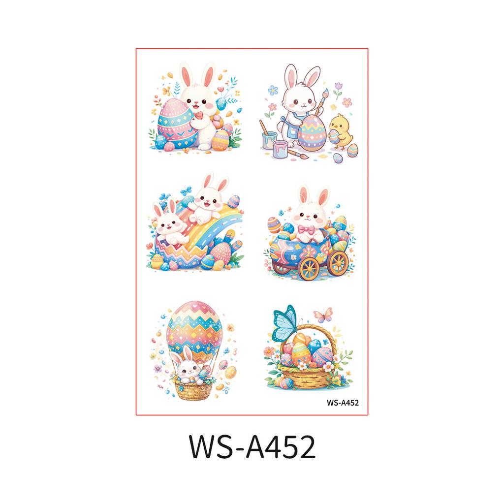 Atividade de Festa de Tatuagem Divertida de Páscoa Transfronteiriça Adesivos Fofos de Coelho de Desenho Animado para Braço Rosto Ovo