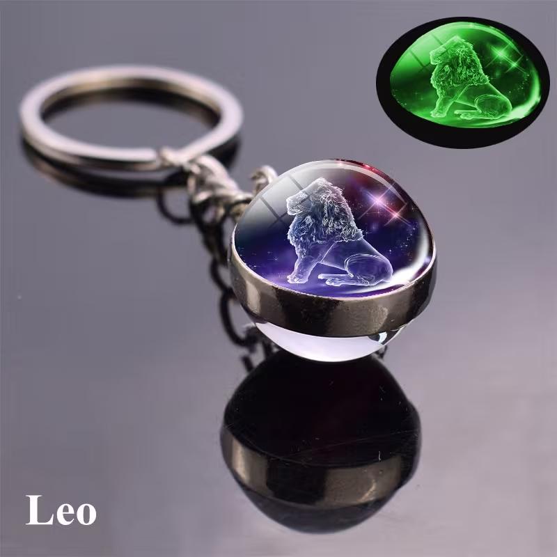12 Constellations Glass Ball Keychain Zodiac Pendant Key Ring for Women Men
