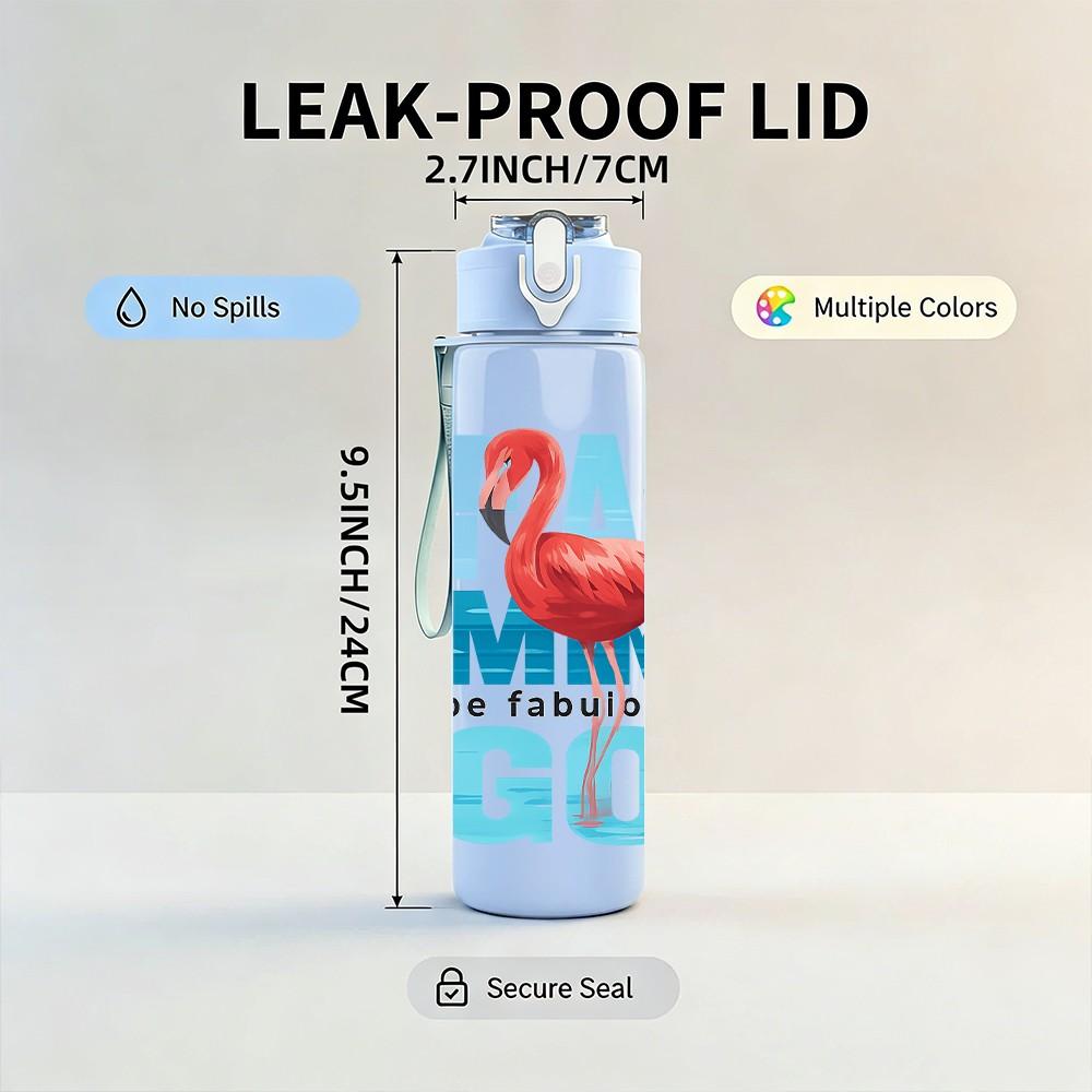 1PC Pink Flamingo HA HA Letter Print 750ml Color Plastic Sports Water Bottle Leakproof Flip Straw Lid Suitable for Sports Office Home Use