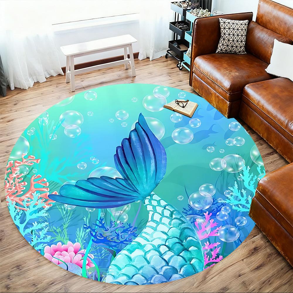 1 Stück Meerjungfrauenflosse Runder Stuhlunterlage Teppich - Rutschfest, Fußmatte für Büro, Schlafzimmer und Innendekoration c1125442