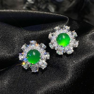 925 Silber Natürlicher Jaspis Grüner Chalcedon Achat Ohrstecker für Frauen High-End Luxus Temperament Hochzeitsschmuck