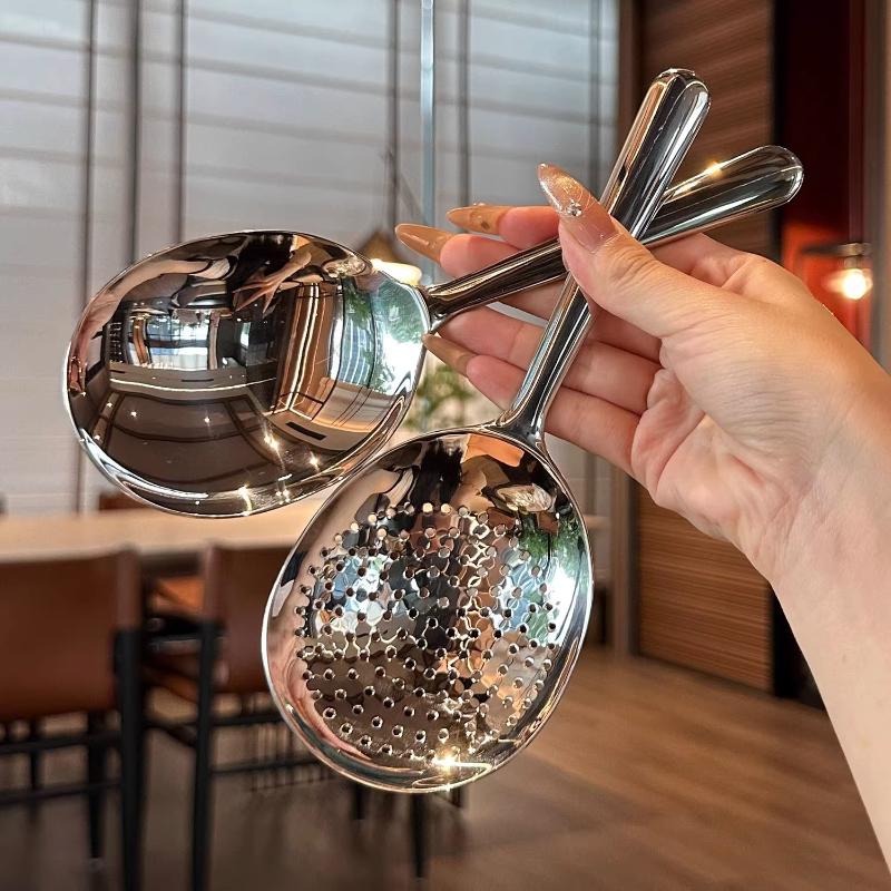 Stainless Steel Ladles For Serving Soup Rice Serving Spoon Drain Hole Heat Insulated Handle Kitchen Utensils For Daily Use