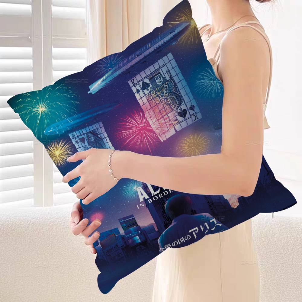 Hot TV Alice In Borderland Pillow Covers Cartoon Sofa Decorative Home Double-sided Printing Short Plush Cute Cushion Cover