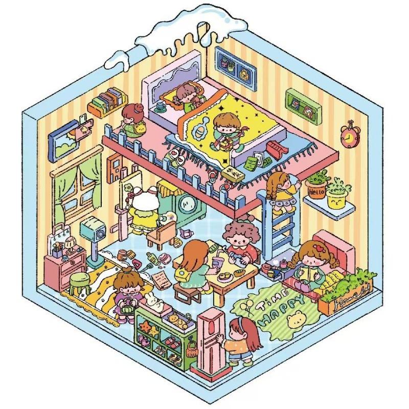 Cartoon Miniature Scene 3D Stickers Retro DIY PET Landscape Stickers Decompression Korean Stationery Scrapbooking Posters