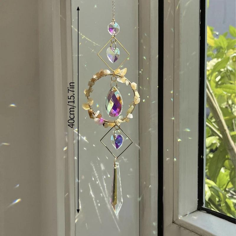 Crystal Sun Catcher Hanging Pendant Wind Chimes Chakra Artificial Agate Raw Stone Crystal Stained Glass Home Window Decoration
