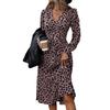 Women's Autumn Leopard Print V-neck Long-sleeved Dress